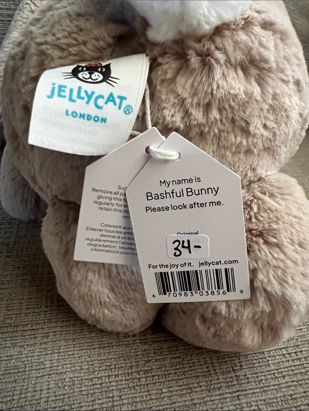 Jellycat Beige Bashful Bunny 12” Plush Bunny Soft Cuddly Toy NWT - Picture 3 of 3